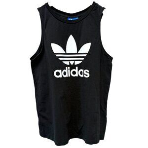 ADIDAS Trefoil Logo Tank Top Womens Medium Black White Sleeveless Running Tee